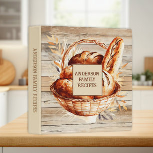 Rustic Vintage Kitchen Bread Basket Family Recipe 3 Ring Binder