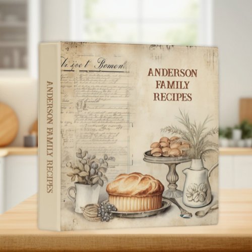 Rustic Vintage Kitchen Bread Family Recipe 3 Ring Binder