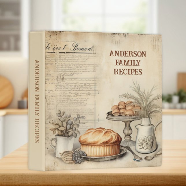 Rustic Vintage Kitchen Bread Family Recipe 3 Ring Binder (Vintage custom family recipes cookbook)