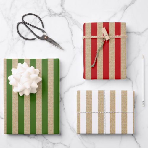 Rustic Vintage Kraft Christmas Color Stripes  Wrapping Paper Sheets