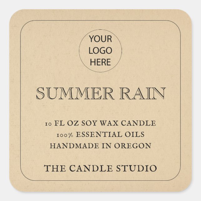 Rustic Vintage Kraft Paper Logo Candle Label (Front)