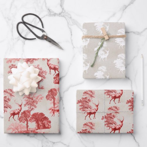 Rustic Vintage Kraft Paper Red Toile Deer