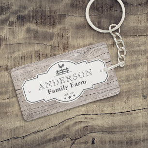 Rustic Vintage Label Border Family Farm Keychain