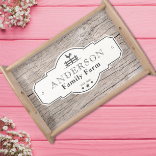 Rustic Vintage Label Border Family Farm Serving Tray