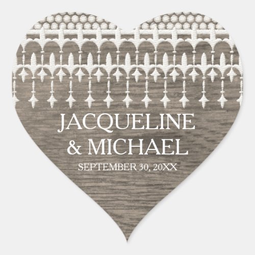 Rustic Vintage Lace Barn Wooden Heart Typography Heart Sticker