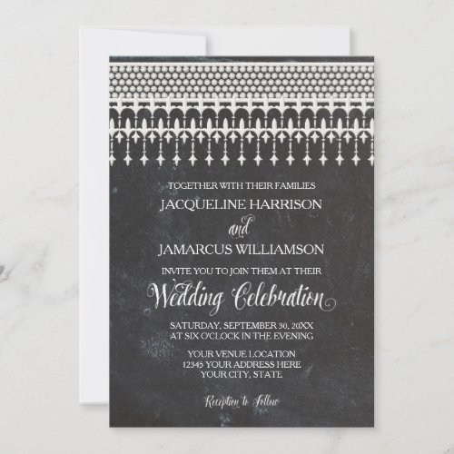 Rustic Vintage Lace Chalkboard Script Typography Invitation