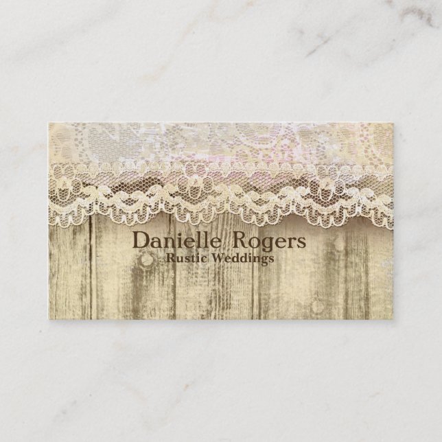 Rustic Vintage Lace & Wood Antique Business Card (Front)
