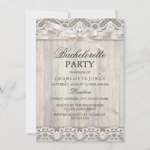 Rustic Vintage Lace & Wood Bachelorette Party Invitation