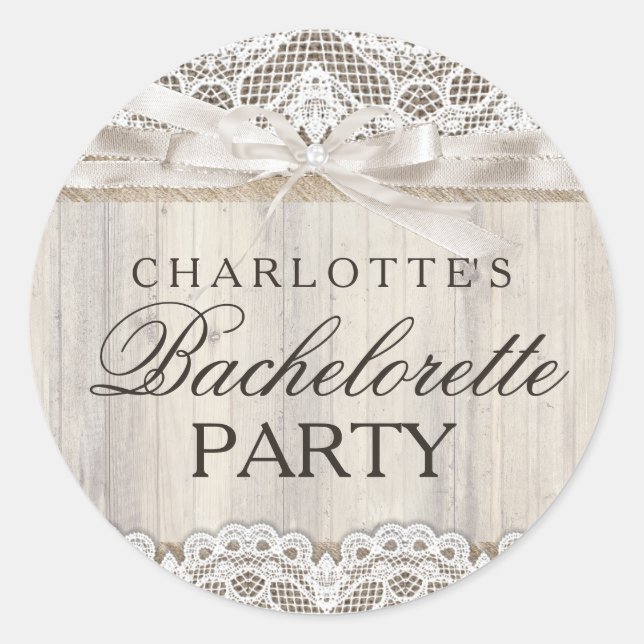 Rustic Vintage Lace & Wood Bachelorette Sticker (Front)
