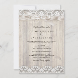 Rustic Vintage Lace & Wood Wedding Invitation