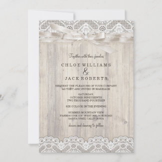 Rustic Vintage Lace & Wood Wedding Invitation