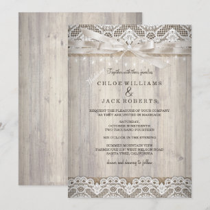 Rustic Vintage Lace Wood Wedding Lights Invitation