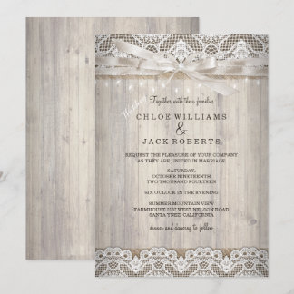 Rustic Vintage Lace Wood Wedding Lights Invitation