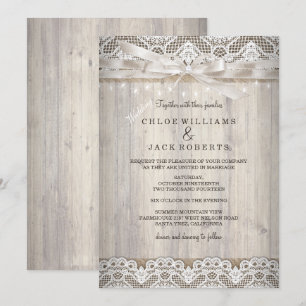 Rustic Vintage Lace Wood Wedding Lights Invitation