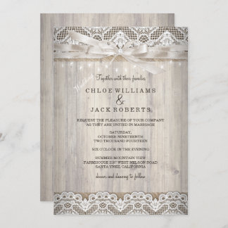 Rustic Vintage Lace Wood Wedding Lights Invitation