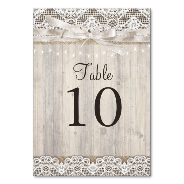 Rustic Vintage Lace Wood Wedding Table Number (Front)