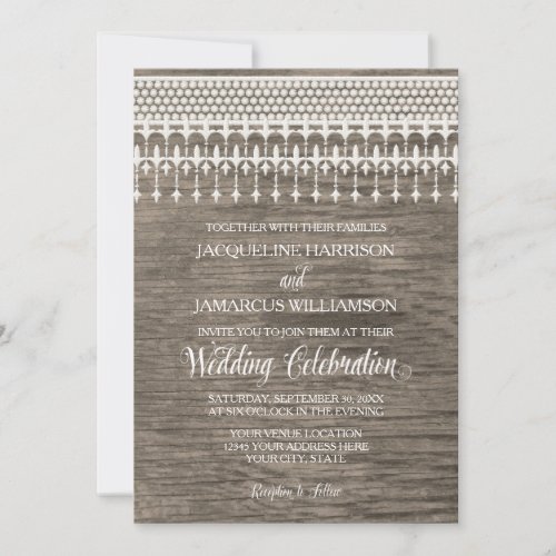 Rustic Vintage Lace Wooden Fence Script Typography Invitation