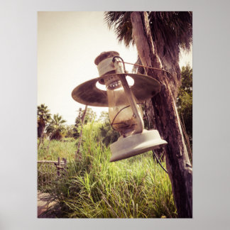 Rustic Vintage Lantern Hanging Outdoors in Nature Poster