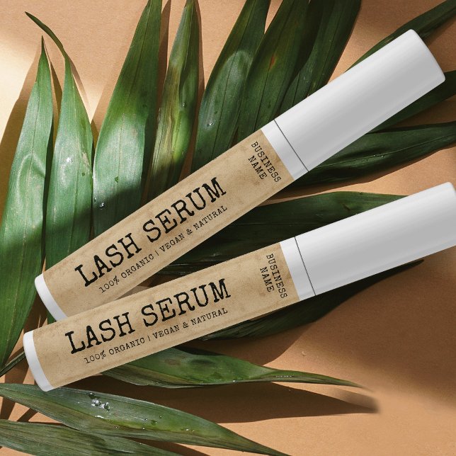 Rustic Vintage Lash Serum Mascara Tube Wrapper Labels (Rustic brown paper effect mascara tube wrap around label with vintage fonts & fully editable text)