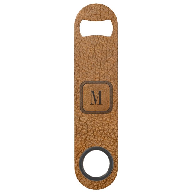 Rustic Vintage Leather Country Western Monogram Bar Key (Front)