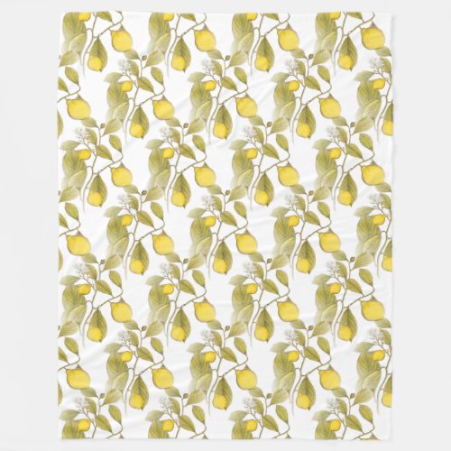 Rustic Vintage Lemon Tree Pattern Fleece Blanket