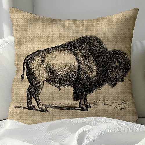 Custom Throw Pillows 9 Rustic Vintage Line Art Buffalo Throw Pillow