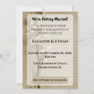 Rustic Vintage Lined Paper Lily of the Valley Wedd Invitation
