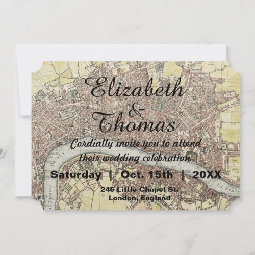 Rustic Vintage London Map Wedding Invitation