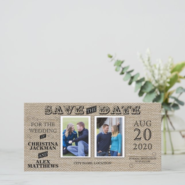 Rustic Vintage Look Save The Date 2 Photo (Standing Front)