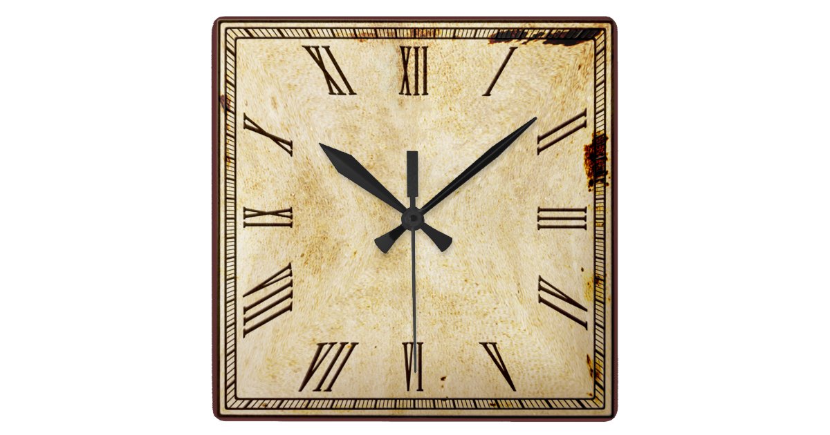 Rustic Vintage Look Square Roman Numeral Square Wall Clock | Zazzle.com