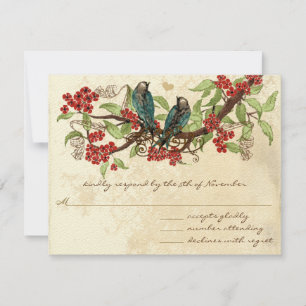 Rustic Vintage Love Bird Red Wedding RSVP