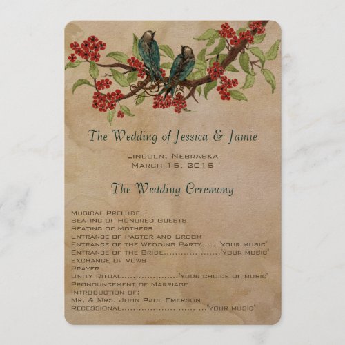 Rustic Vintage Love Bird Tea Stain Wedding Program