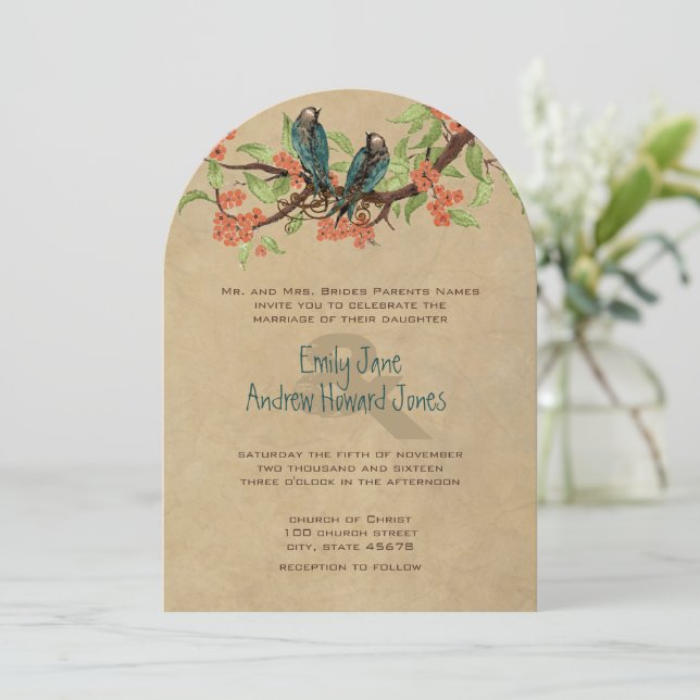 Rustic Vintage Love Birds Medieval Wedding  Invitation (Standing Front)