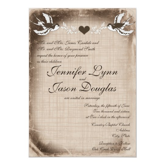 Rustic Vintage Love Birds Wedding Invitations Zazzle Com