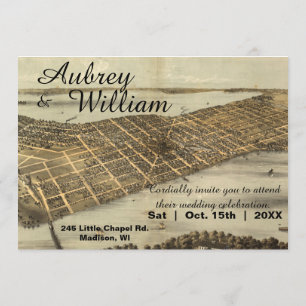 Rustic Vintage Madison WI Map Wedding Invitation