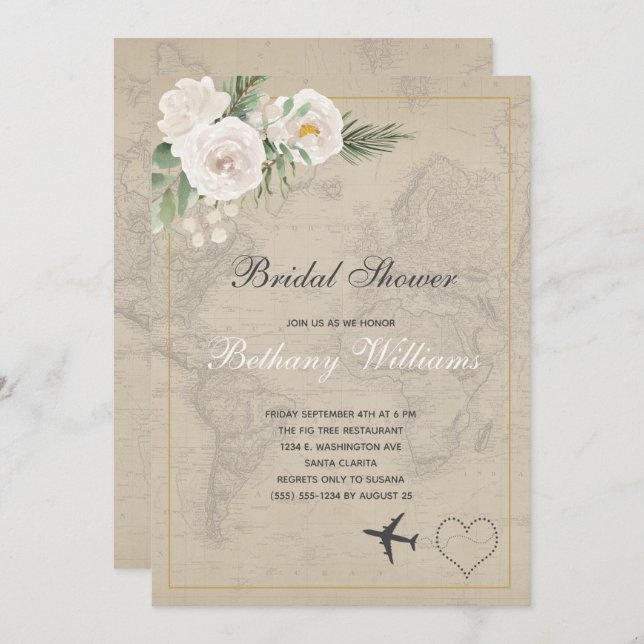Rustic Vintage Map  Bridal Shower Invitation (Front/Back)