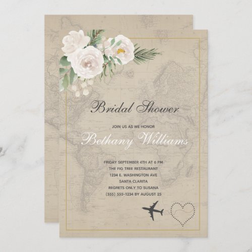 Rustic Vintage Map  Bridal Shower Invitation