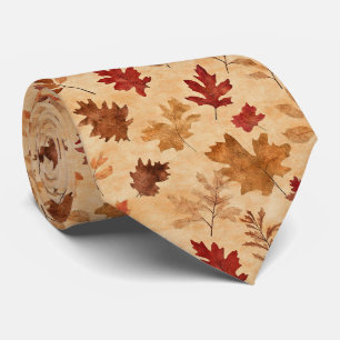 Rustic Vintage Maple Leaves Red Brown Fall Neck Tie