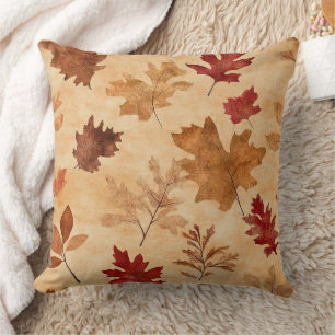 Rustic Vintage Maple Leaves Red Brown Fall Throw Pillow