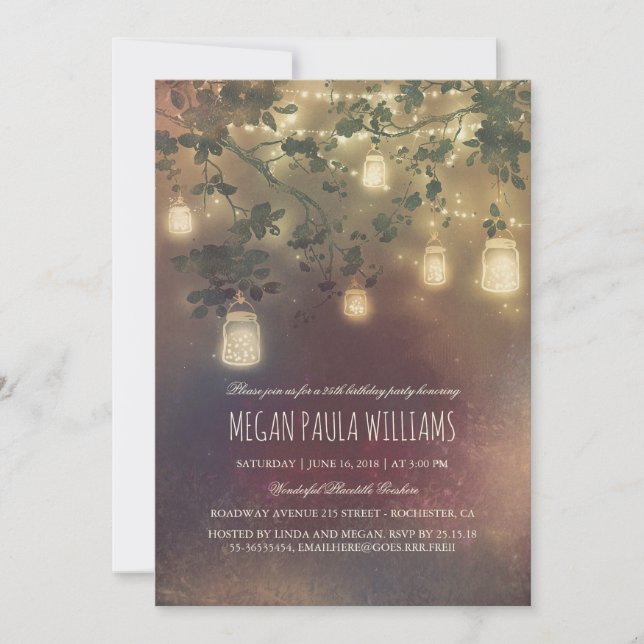 Rustic Vintage Mason Jar Lights Birthday Party Invitation (Front)