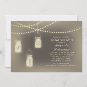 rustic vintage mason jar lights bridal shower invitation