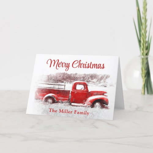  Rustic Vintage Merry Christmas Red Farm Truck Holiday Card