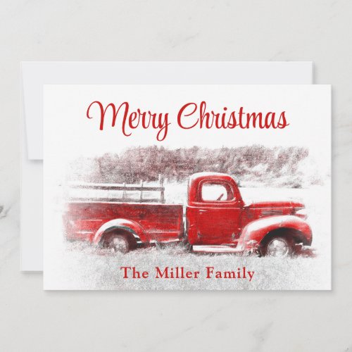  Rustic Vintage Merry Christmas Red Farm Truck Holiday Card