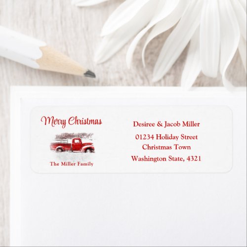  Rustic Vintage Merry Christmas Red White Truck Label