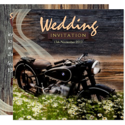 Rustic Vintage Motorbike Wedding Invitations