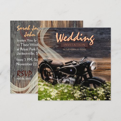 Rustic Vintage Motorbike Wedding Invitations