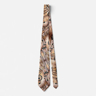 Rustic Vintage Musical Notes and Symnbols Neck Tie