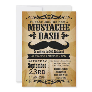 Rustic Vintage Mustache Bash Party Invitation