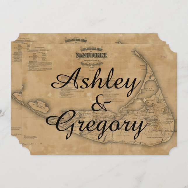 Rustic Vintage Nantucket Map Wedding Invitation (Front/Back)
