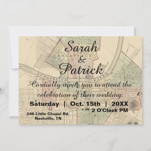 Rustic Vintage Nashville Map Wedding Invitation